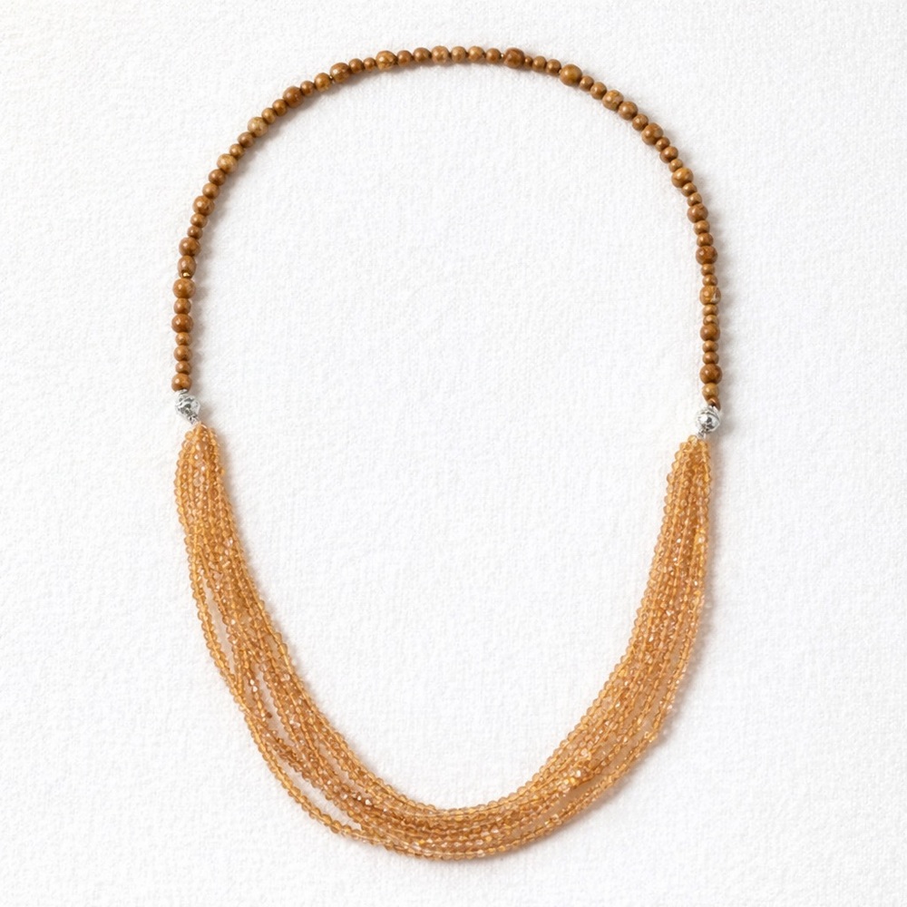 Wooden Jasper & Smoky Quartz Multi-Strand Necklace | Boho Neutral - Picture 5 of 10
